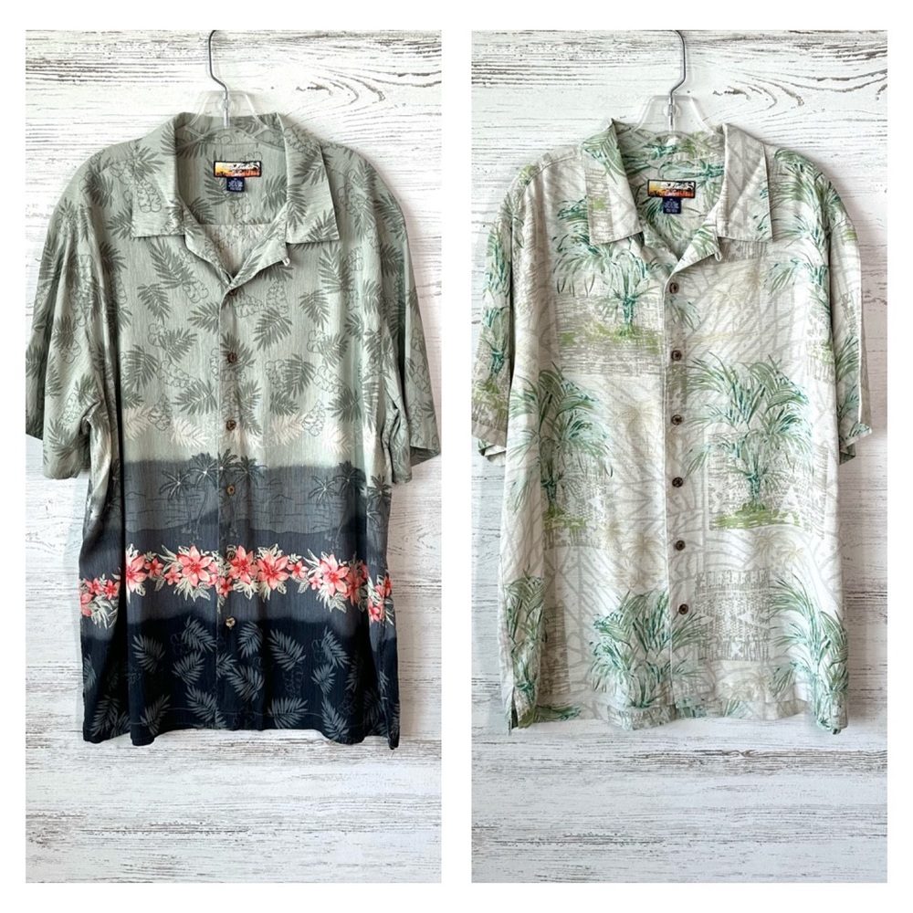 NWOT HAVANA JACK 100% Silk Tropical Hawaiian Floral Shirts Lot of TWO XL